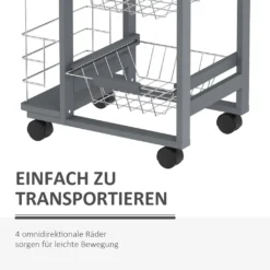HOMCOM Küchenwagen Auf Rädern, Rollwagen Mit 2 Regalen, Servierwagen, Bastelwagen Mit Arbeitsplatte Und Gewürzregal, Rollregal Für Küche, Esszimmer, Kiefernholz, Grau, 47 X 37 X 83 Cm -Mepalhom Geschaft d783bc5b7c1939ef94e37a43dbefec9b