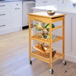 ONVAYA Küchenwagen Kyoto Auf Rollen, Küchenrollwagen Aus Bambus Mit Arbeitsplatte Weiß Aus Stein, Praktischer Beistellwagen Für Die Küche Inkl. Schubladen -Mepalhom Geschaft de44ea252c2b91acd20c7505f43ea698