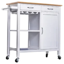 HOMCOM Servierwagen Küchenwagen Rollwagen Küchentrolley Mit Schrank Schublade Holz Weiß 88,5 X 40 X 86 Cm -Mepalhom Geschaft e06fdfa071efb90861afb02dbfb66a04