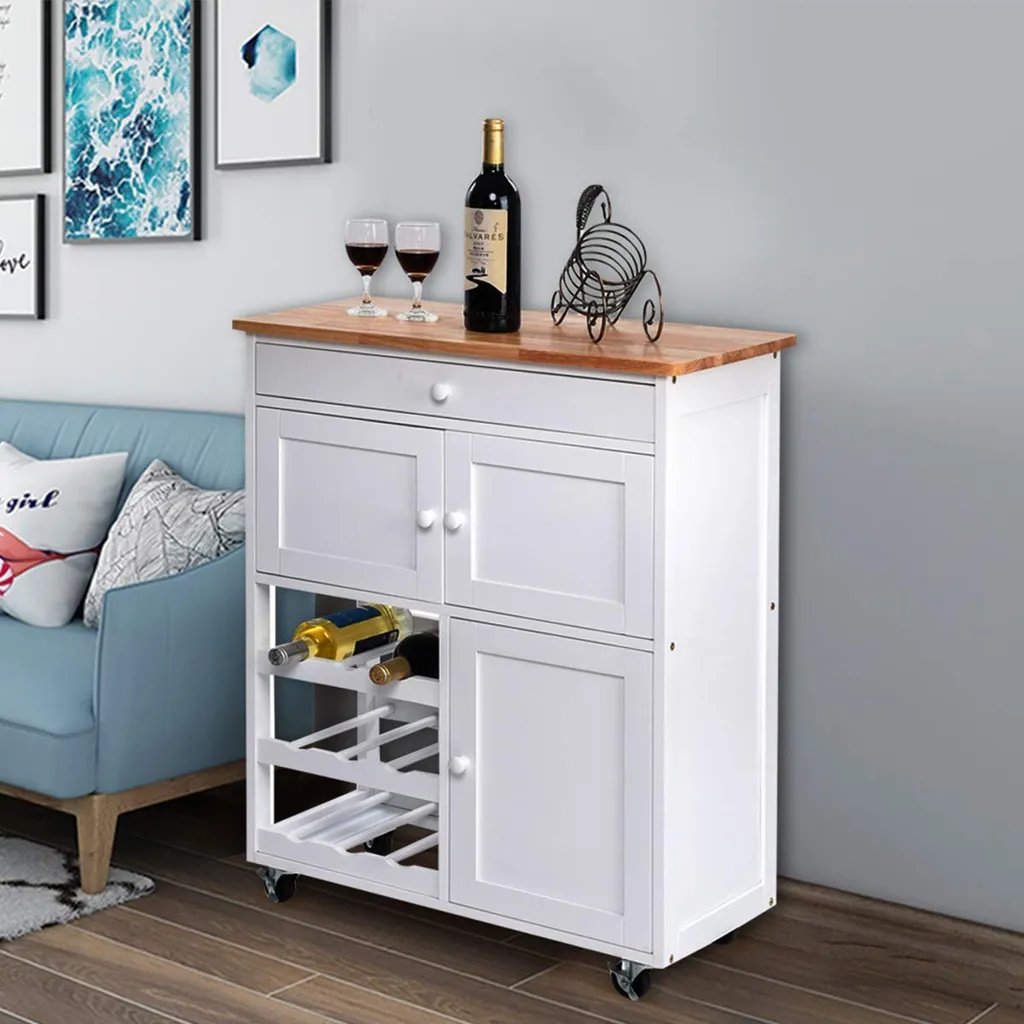 COSTWAY Servierwagen Küchenschrank Küchenwagen Küchentrolley Beistellwagen Küchenregal Rollwagen Weinregal Weinschrank Holz Weiss 5 COSTWAY Servierwagen Küchenschrank Küchenwagen Küchentrolley Beistellwagen Küchenregal Rollwagen Weinregal Weinschrank Holz Weiss – Bild 3
