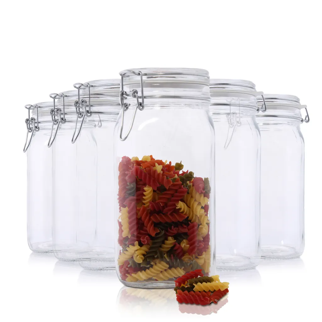 6er Set Einmachglas Bügelverschluss Original Fido 1,5L Vorratsgläser Incl. Bormioli Rezeptheft 4 6er Set Einmachglas Bügelverschluss Original Fido 1,5L Vorratsgläser Incl. Bormioli Rezeptheft – Bild 2