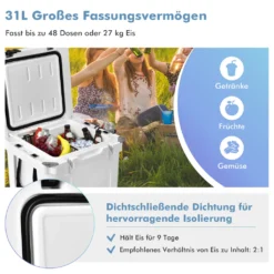 COSTWAY 31L Kühlbox Strapazierfähig Kühler Mit Korb & Getränkehalter Griffen & Fischlineal Eiskühler Tragbar Kälte Bis 9 Tage Weiß 11 COSTWAY 31L Kühlbox Strapazierfähig Kühler Mit Korb & Getränkehalter Griffen & Fischlineal Eiskühler Tragbar Kälte Bis 9 Tage Weiß -Mepalhom Geschaft e201691cc09fe9294a45772a9713c5b2