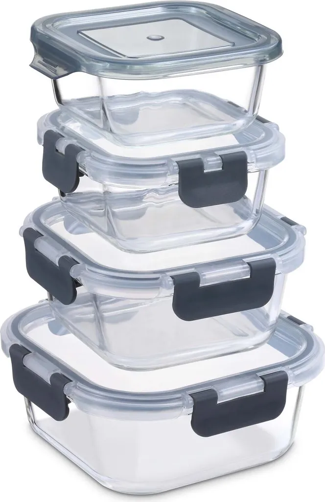 PIE LOCK Frischhaltedosen Set 24 Teilig - Frischhalte Dosen Glasdose Eckig Vorratsdosen - In Transparent Mit Grau Mikrowellengeeignete Frischhaltedose Essensbox Für Lebensmittel BPA-Frei 6 PIE LOCK Frischhaltedosen Set 24 Teilig - Frischhalte Dosen Glasdose Eckig Vorratsdosen - In Transparent Mit Grau Mikrowellengeeignete Frischhaltedose Essensbox Für Lebensmittel BPA-Frei – Bild 4