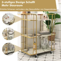 COSTWAY Küchenwagen Mit Universalrädern, Servierwagen 3 Ablagen, Marmor-Optik Barwagen Modern, Mobiler Rollwagen, Haushaltswagen Metallrahmen, Mehrzweckwagen Für Haus, Restaurant, Allzweckwagen Golden 10 COSTWAY Küchenwagen Mit Universalrädern, Servierwagen 3 Ablagen, Marmor-Optik Barwagen Modern, Mobiler Rollwagen, Haushaltswagen Metallrahmen, Mehrzweckwagen Für Haus, Restaurant, Allzweckwagen Golden -Mepalhom Geschaft e865313d5d89b369810004765fa40e4a