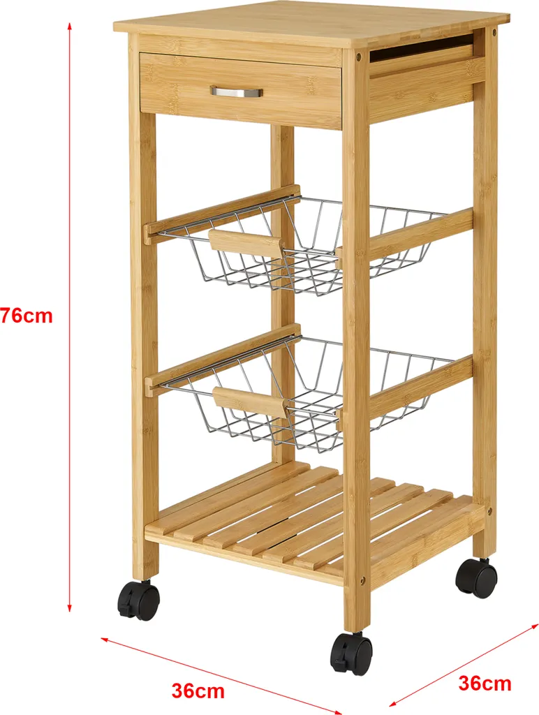 Bambus Küchenwagen Stenungsund 76 X 36 X 36 Cm Servierwagen Mit Schublade Und Ablage Allzweckregal Rollwagen Mit Metallkörben Küchenregal 5 Bambus Küchenwagen Stenungsund 76 X 36 X 36 Cm Servierwagen Mit Schublade Und Ablage Allzweckregal Rollwagen Mit Metallkörben Küchenregal – Bild 3