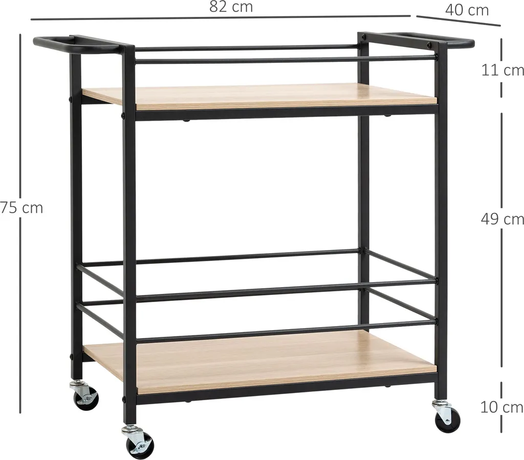 HOMCOM Küchenwagen Servierwagen Aufbewahrungswagen Beistellwagen Mit 2 Ebenen Und Griff Rollenwagen Für Küche Esszimmer Belastbarkeit 60 Kg Spanplatte 82 X 40 X 75 Cm 5 HOMCOM Küchenwagen Servierwagen Aufbewahrungswagen Beistellwagen Mit 2 Ebenen Und Griff Rollenwagen Für Küche Esszimmer Belastbarkeit 60 Kg Spanplatte 82 X 40 X 75 Cm – Bild 3