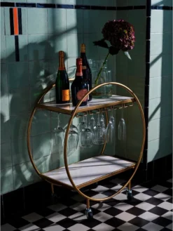 KANDR Barwagen - Weintisch - Servierwagen - Servierwagen - Küchenwagen - Auf Rollen - Rund - Gold