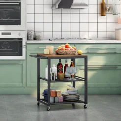 Meerveil Vintage Servierwagen Auf 4 Rollen, Küchenwagen Mit 3 Ebenen, Küchenregal Aus Stabiles Metallgestell, , Rollewagen Mit 2 Gitterebenen, Nachttisch -Mepalhom Geschaft f50a9378357e440465dd5155bd9279ea