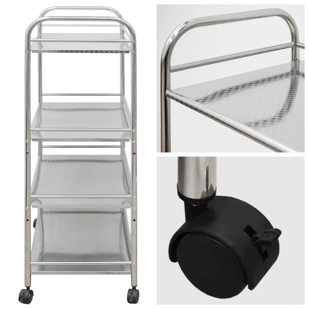 Edelstahl Küchenwagen 4 Etagen 60x35x100cm Servierwagen Rollregal Bad-Rollwagen 7 Edelstahl Küchenwagen 4 Etagen 60x35x100cm Servierwagen Rollregal Bad-Rollwagen – Bild 5