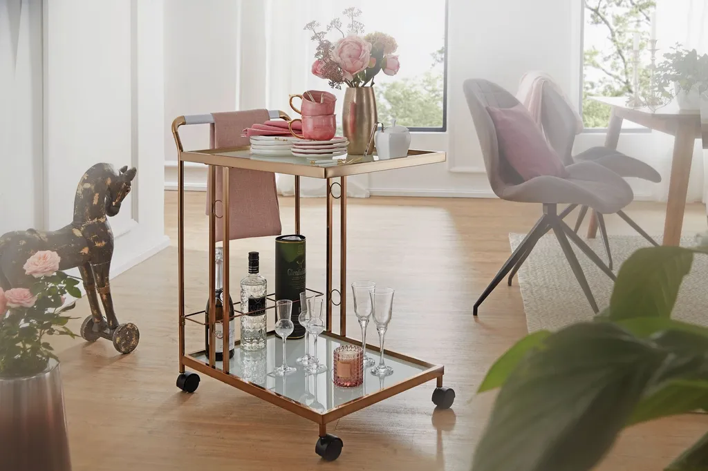 WOHNLING Design Servierwagen Gold 67x80x45 Cm | Mobiler Beistelltisch | Speisewagen Mit Glasplatte | Küchenwagen Milchglas | Teewagen | Mini Bar Auf Rollen 4 WOHNLING Design Servierwagen Gold 67x80x45 Cm | Mobiler Beistelltisch | Speisewagen Mit Glasplatte | Küchenwagen Milchglas | Teewagen | Mini Bar Auf Rollen – Bild 2