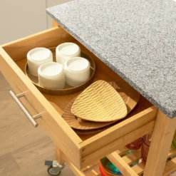 SoBuy FKW28-HG Servierwagen Mit Schublade Und 2 Ablagen Küchenwagen Küchenregal Aus Bambus Mit Granitarbeitsplatte BHT Ca.: 58x85x40cm -Mepalhom Geschaft f99104cb2314fc553778ef9cd2a1be9a
