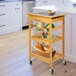 ONVAYA Küchenwagen Kyoto Auf Rollen, Küchenrollwagen Aus Bambus Mit Arbeitsplatte Schwarz Aus Stein, Praktischer Beistellwagen Für Die Küche Inkl. Schubladen -Mepalhom Geschaft fb2040e026d758fdf98f04aeba9eda9d