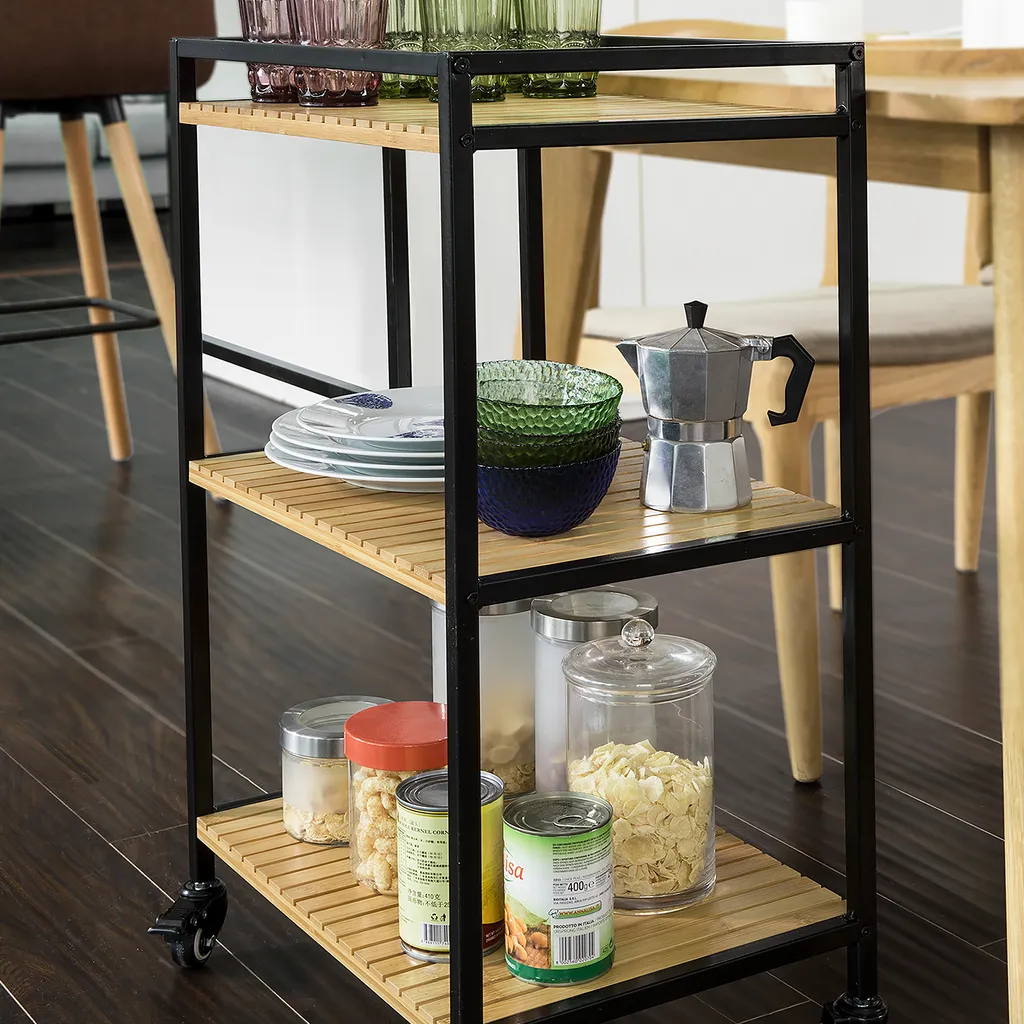 SoBuy Küchenwagen Servierwagen Rollwagen, Aus Metall Und Bambus FKW65-N 7 SoBuy Küchenwagen Servierwagen Rollwagen, Aus Metall Und Bambus FKW65-N – Bild 5