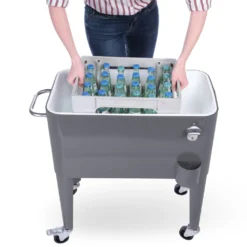 Kühlwagen, Servierwagen Outdoor Mit Großer Kühlbox, Getränkekühler Beistellwagen Für Garten, Rollbarer Party Kühlwagen Im Retro-Look – 57l, Farbe:anthrazit -Mepalhom Geschaft ff7210da6713f02f16e6859ad7a25b75